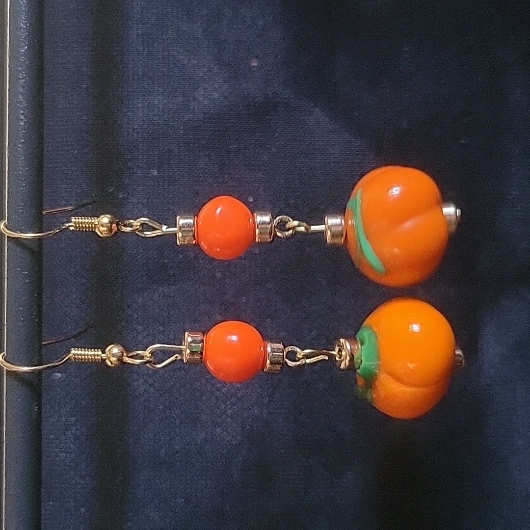 Handcrafted Lampworked 18k Pumpkin Earrings